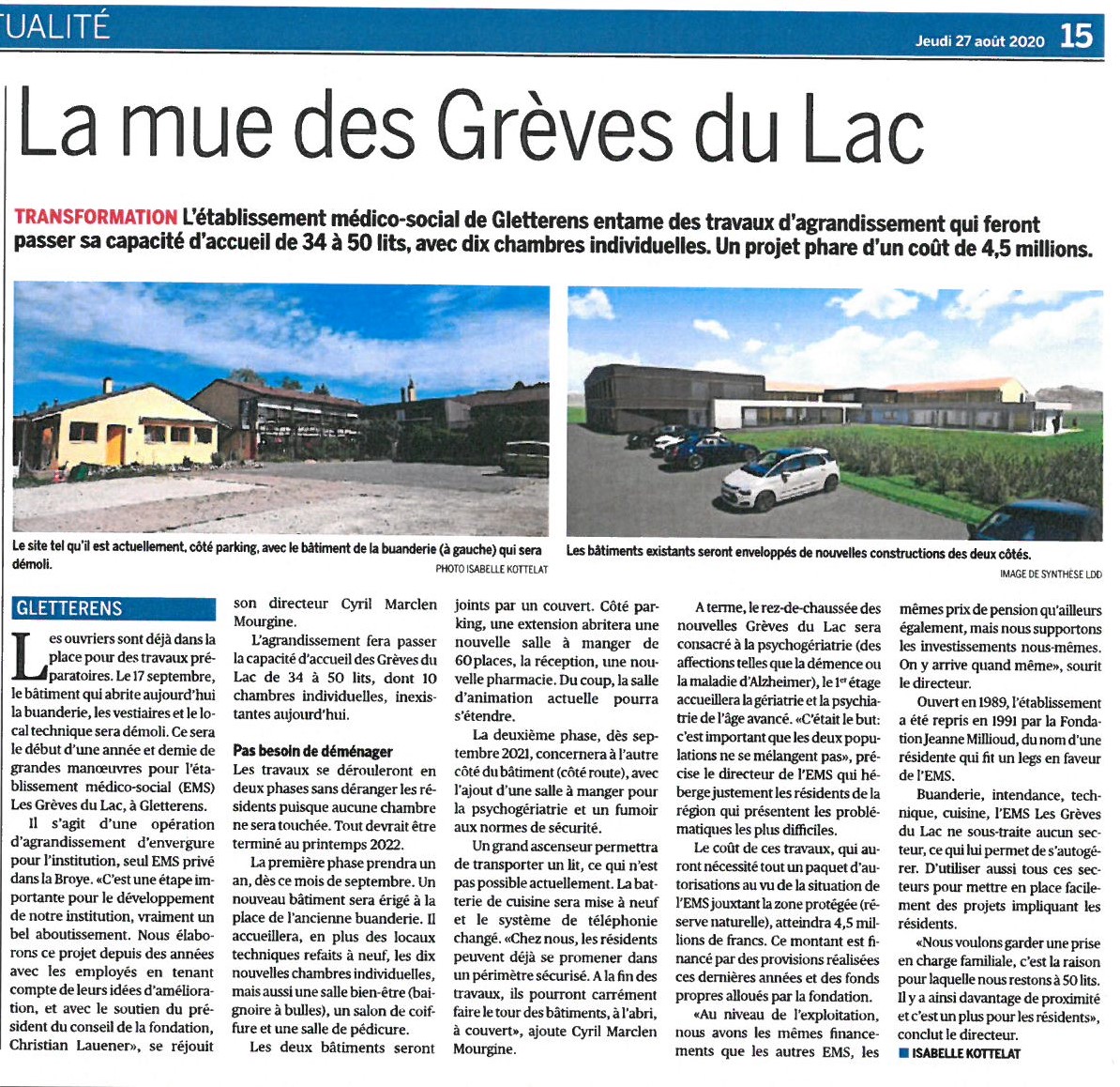 Agrandissement des Grèves - Journal de la Broye du 27.08.2020